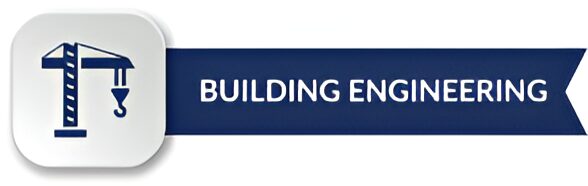 Building engineering icon with crane graphic.