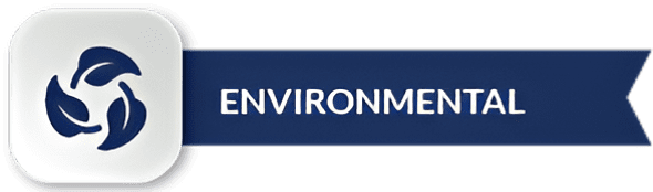 Environmental icon with leaves and blue banner.