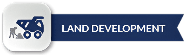 Land development icon with construction graphic.