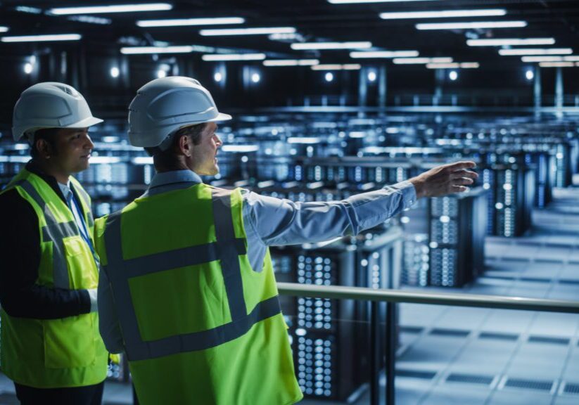 Engineers in a large data center.